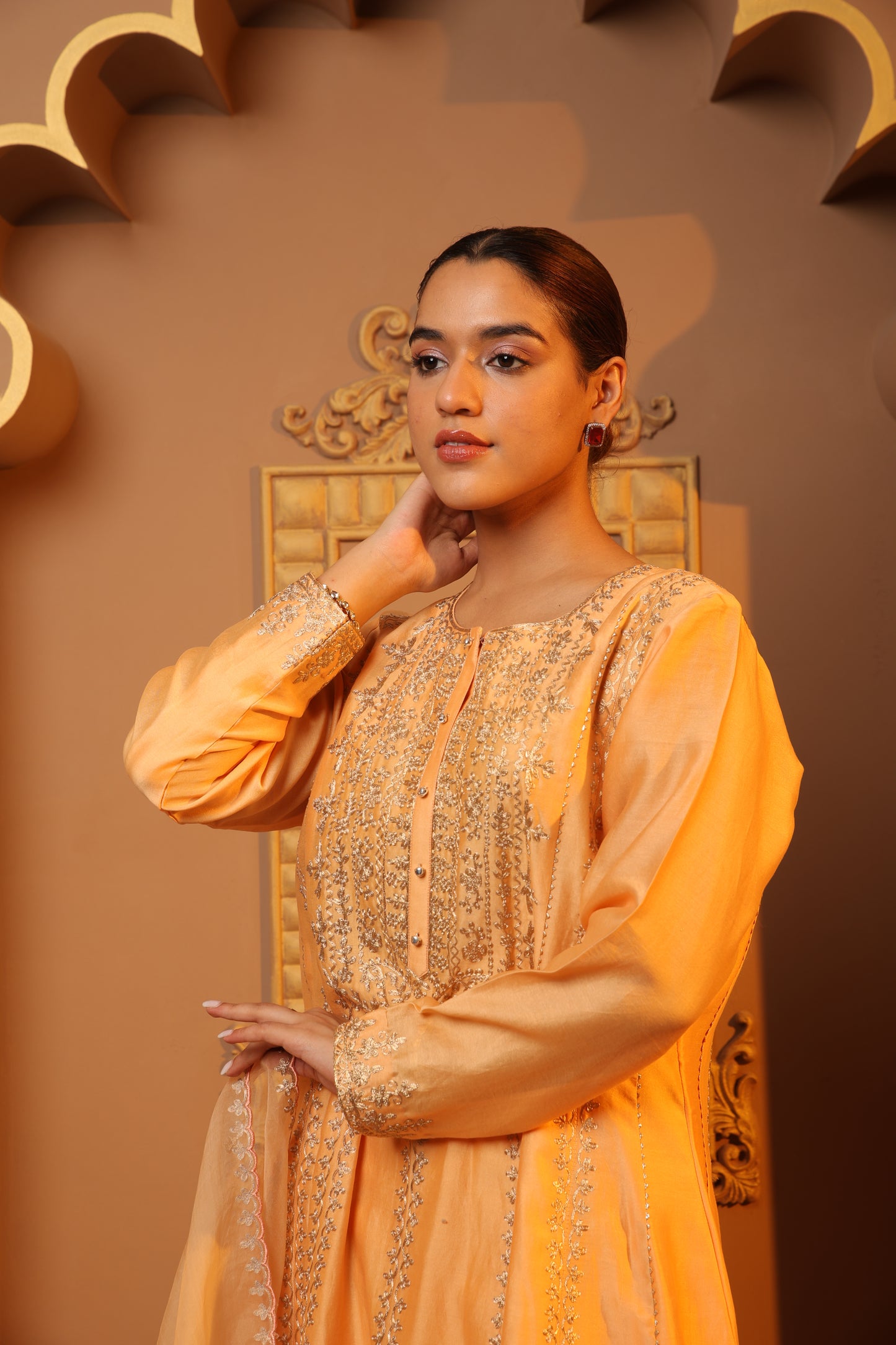 Peach Embroidered Salwar Kameez Set