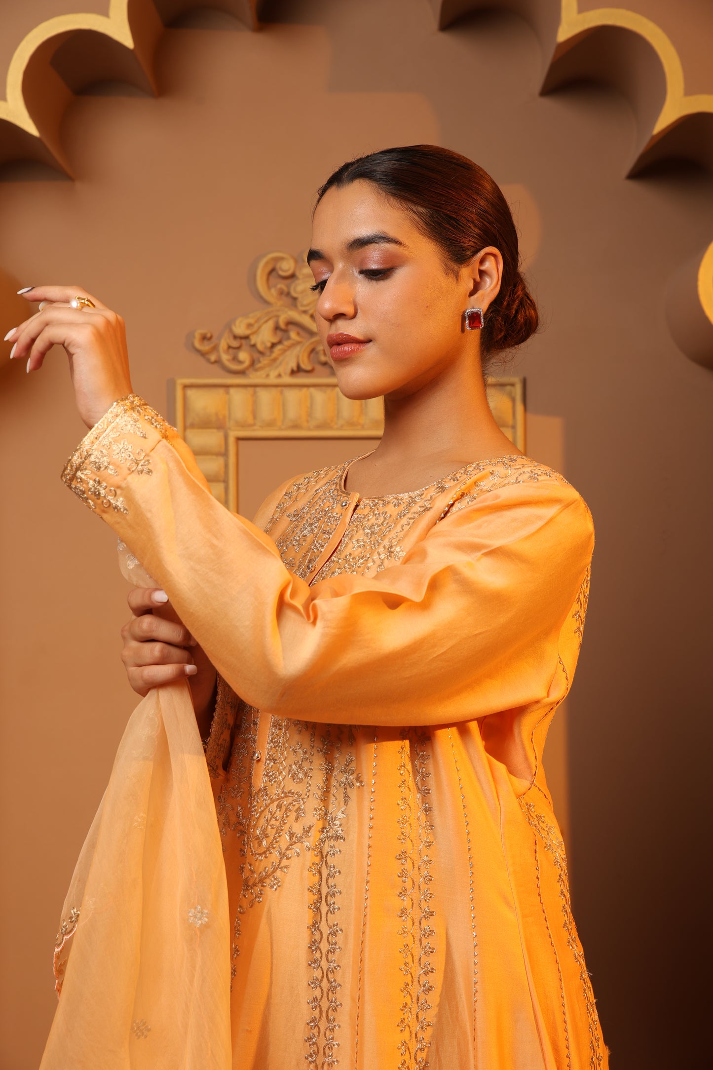 Peach Embroidered Salwar Kameez Set