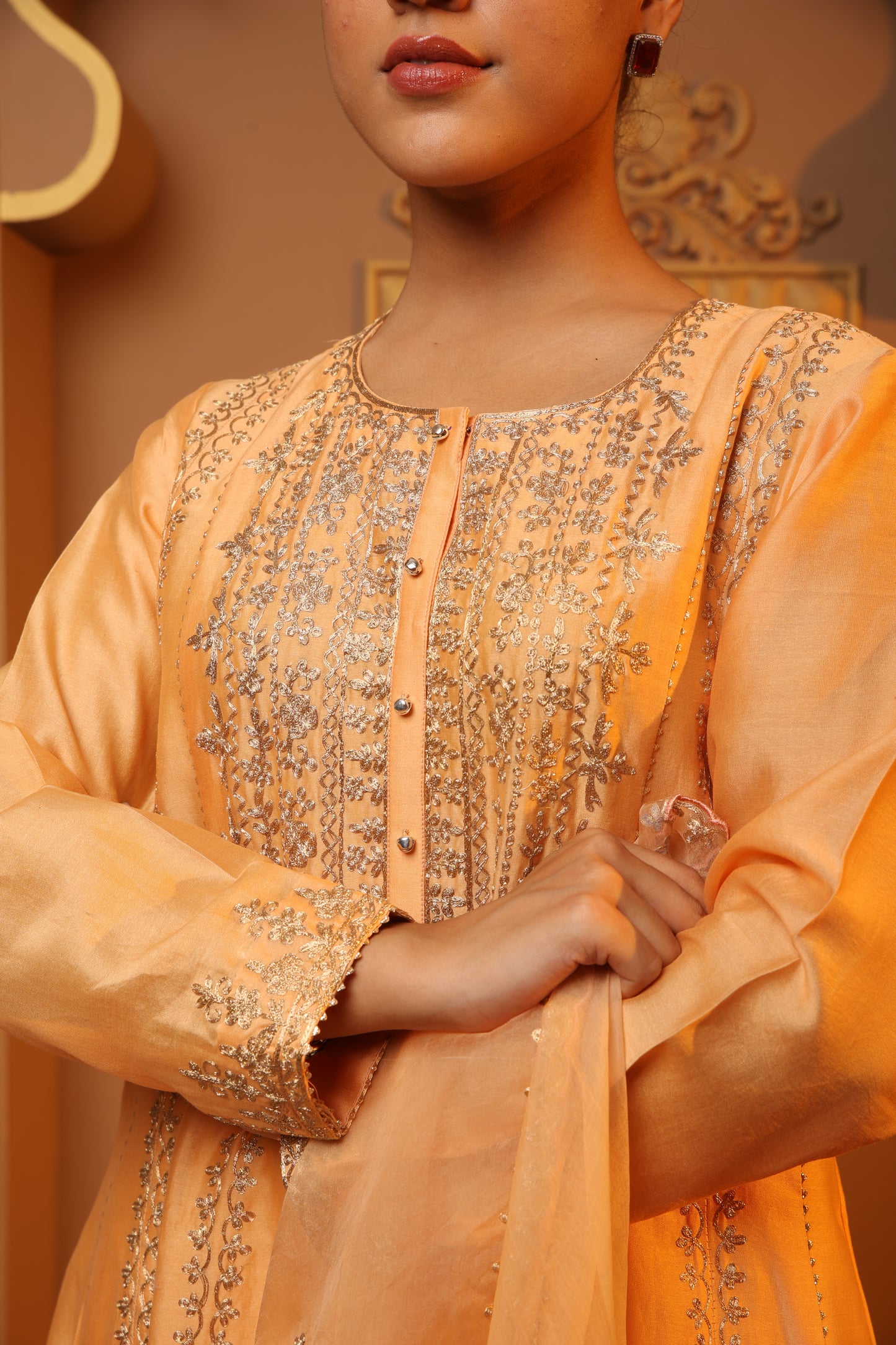 Peach Embroidered Salwar Kameez Set