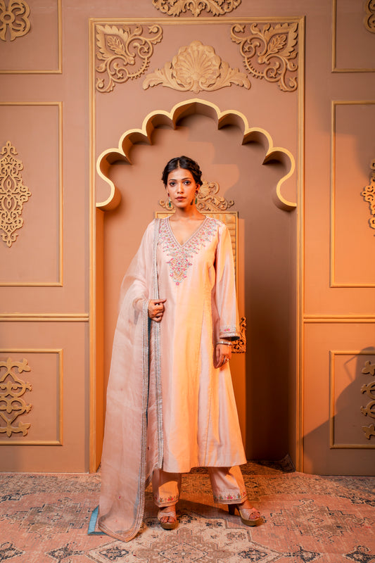 Light Beige Pink Embroidered Salwar Kameez Set