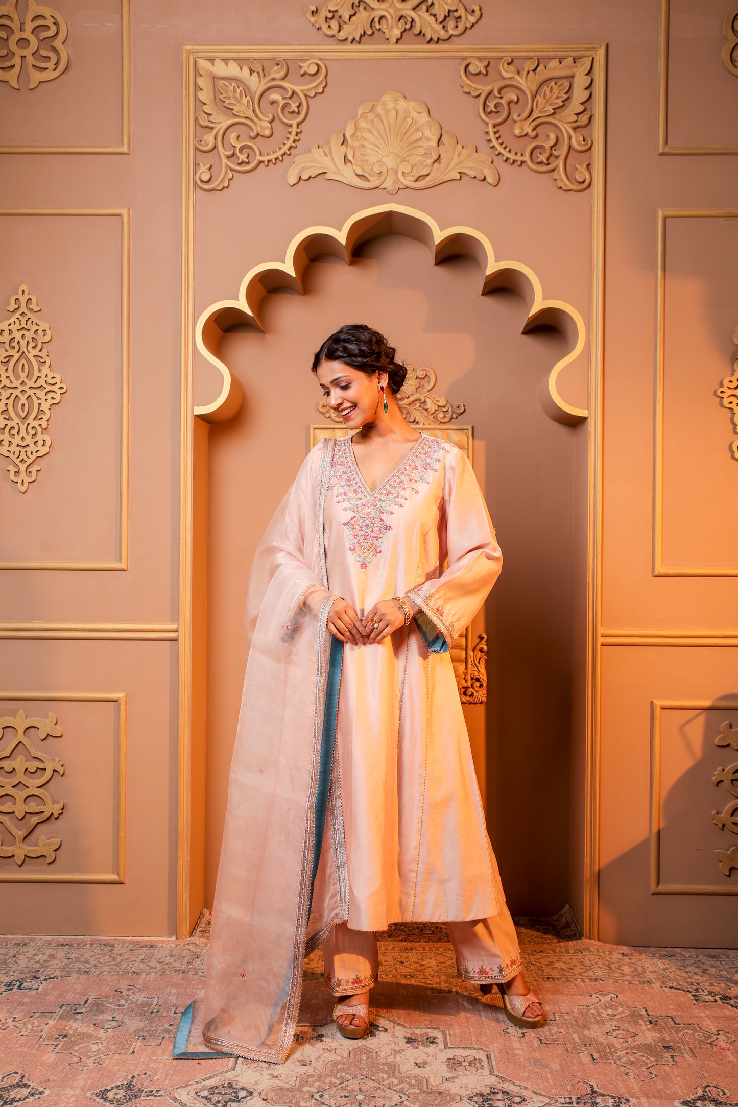 Light Beige Pink Embroidered Salwar Kameez Set