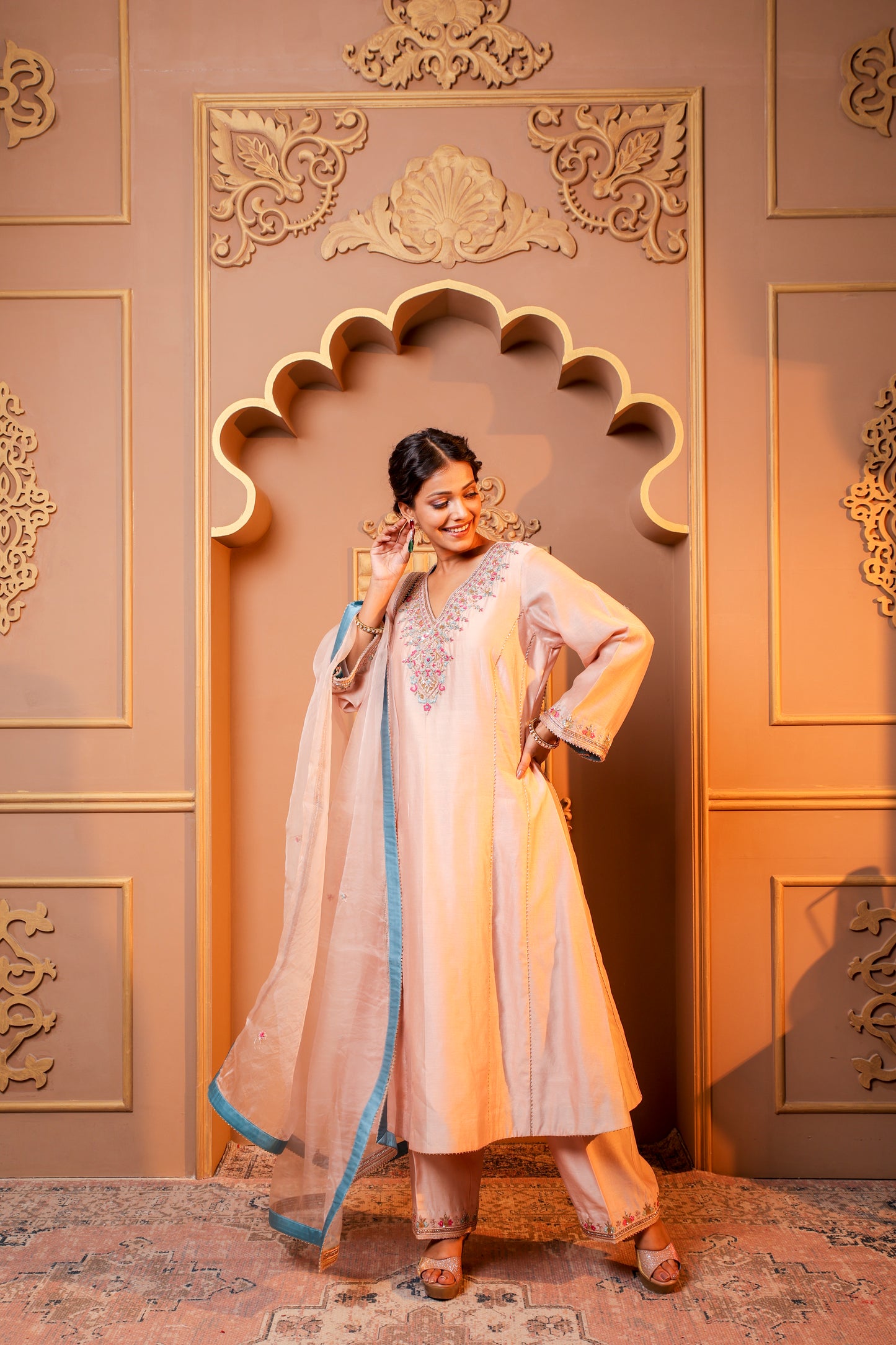 Light Beige Pink Embroidered Salwar Kameez Set