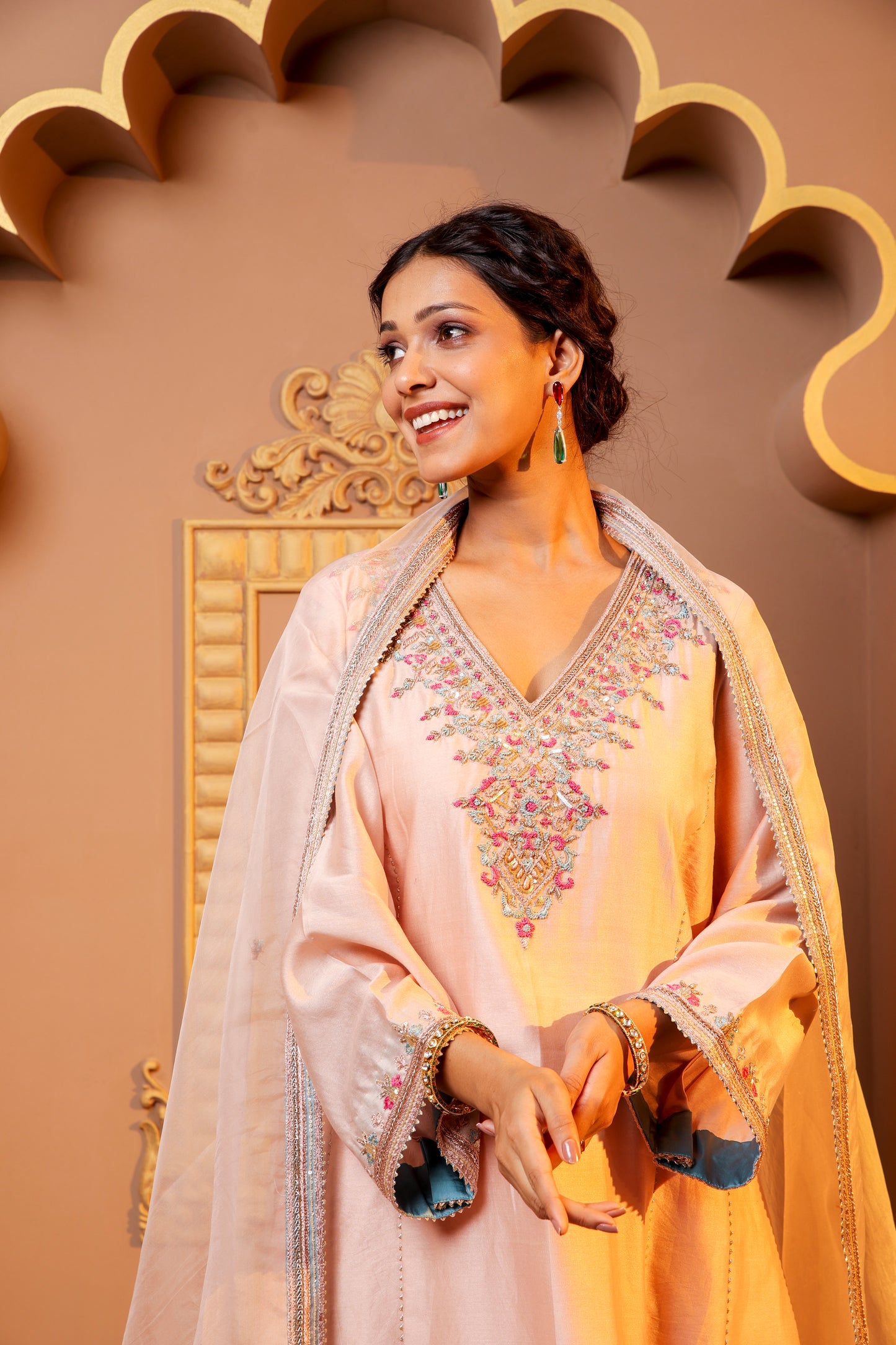 Light Beige Pink Embroidered Salwar Kameez Set