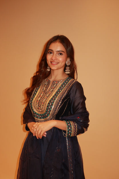 Navy Blue Royalty Embroidered Suit Set