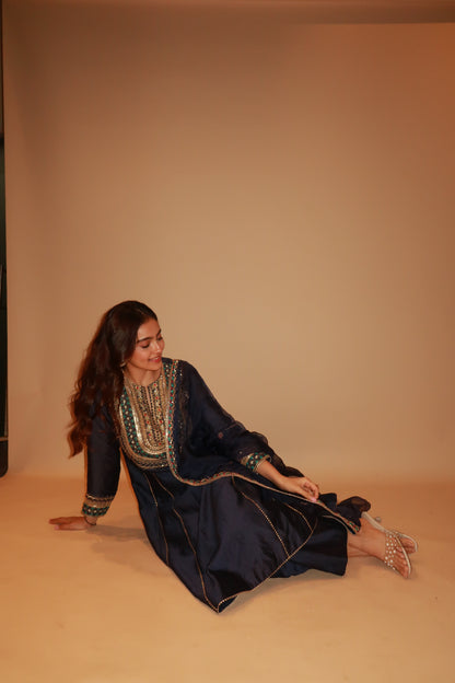 Navy Blue Royalty Embroidered Suit Set