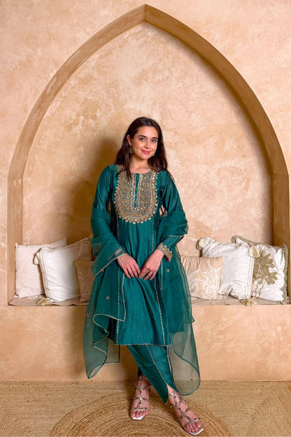 The Emerald Green Hand Embroidered Kurta Set
