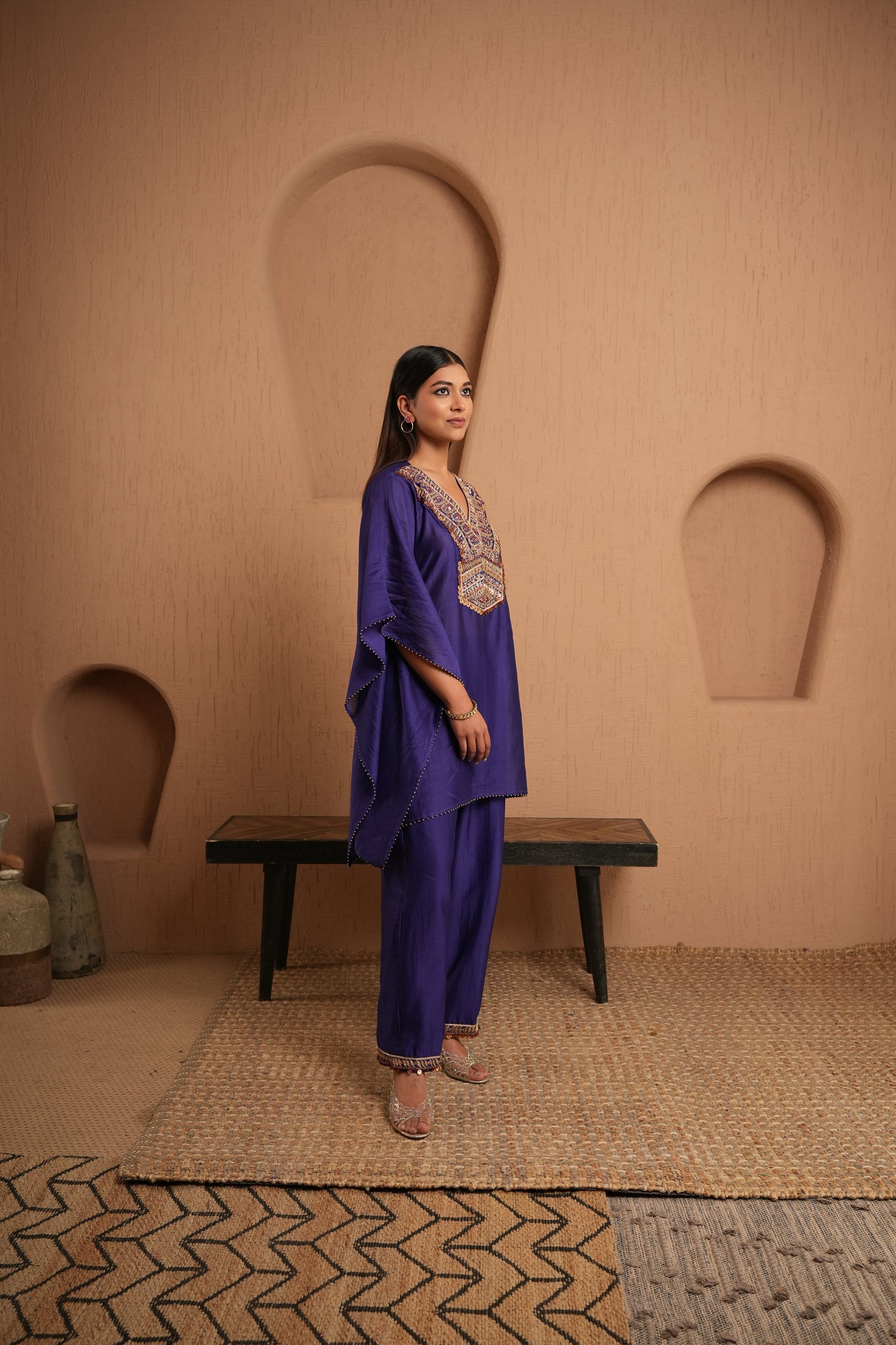 The Elegant Indigo Kaftan Set
