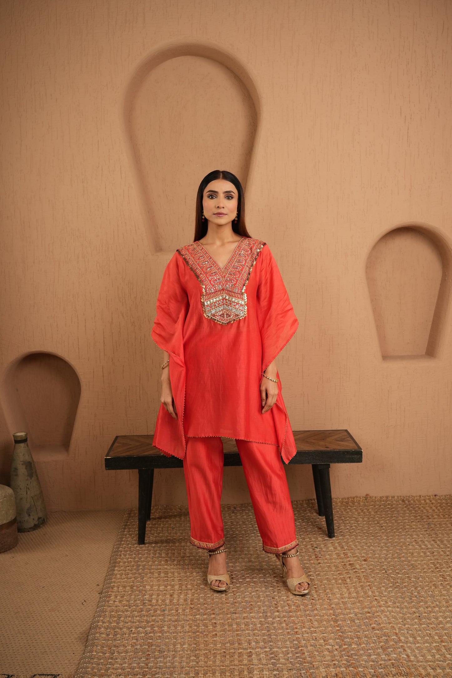 The Elegant Saffron Kaftan Set