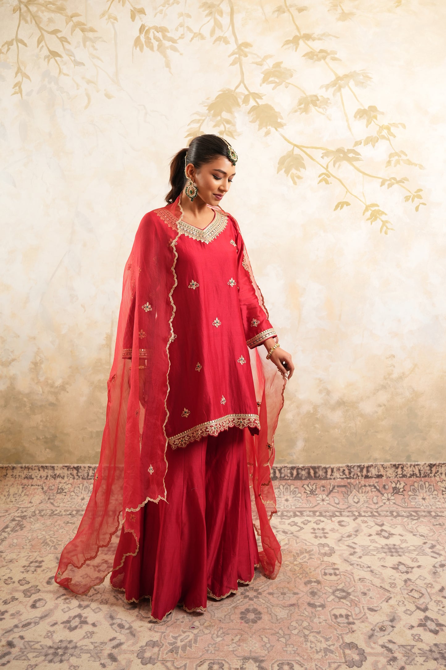 The Crimson Red Hand Embroidered Sharara Set