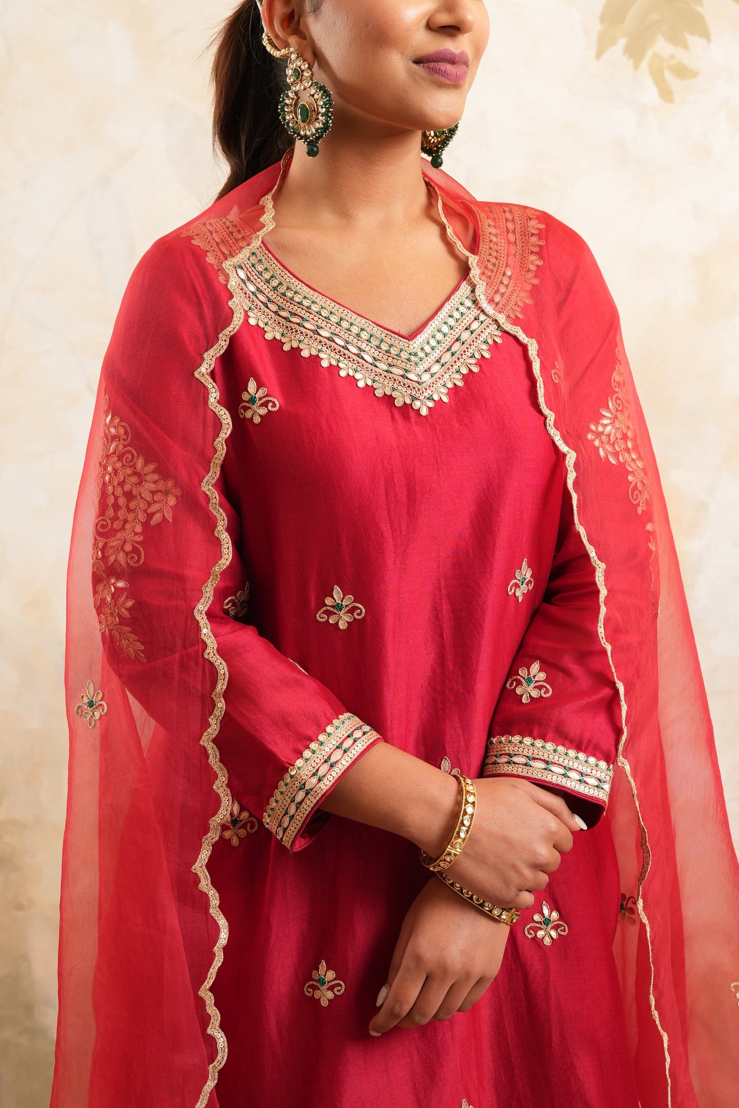 The Crimson Red Hand Embroidered Sharara Set