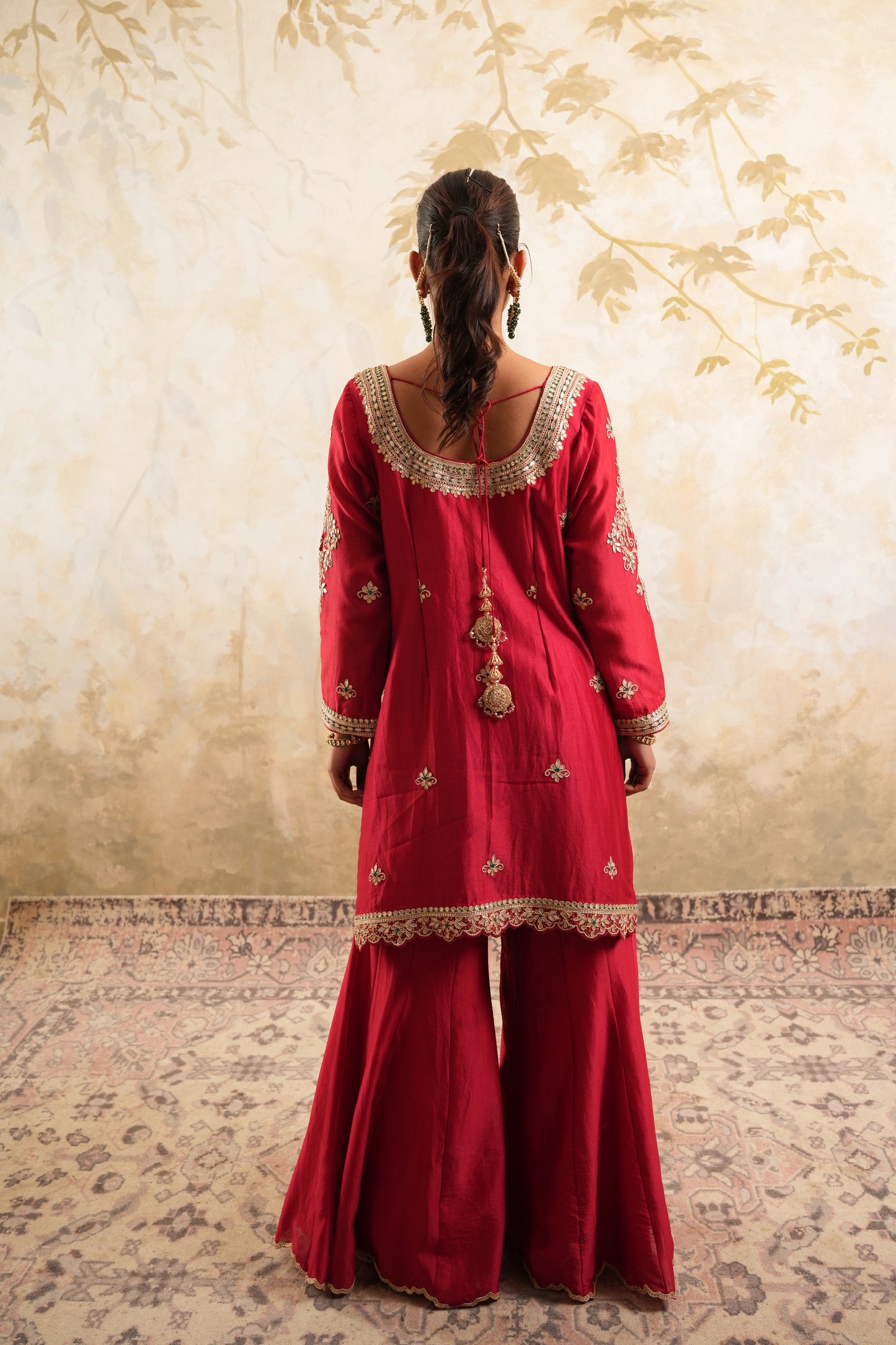 The Crimson Red Hand Embroidered Sharara Set