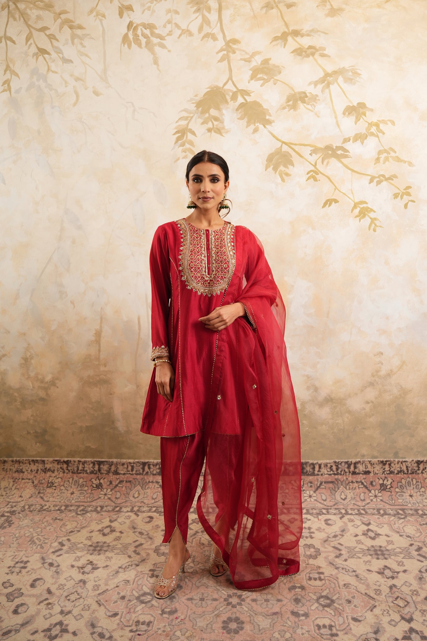 The Crimson Red Hand Embroidered Kurta With Salwar