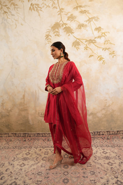 The Crimson Red Hand Embroidered Kurta With Salwar