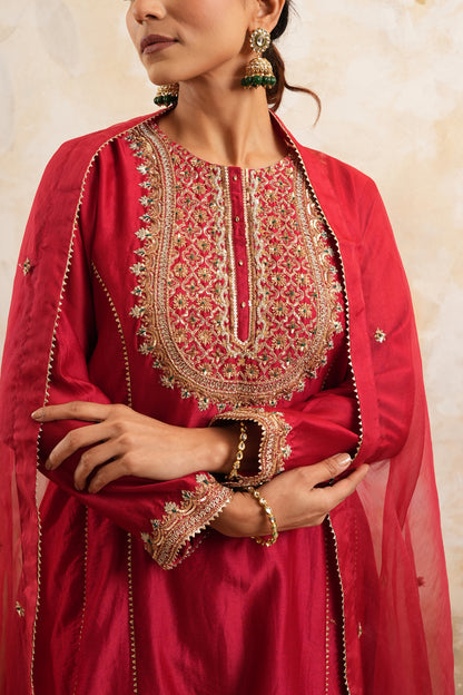 The Crimson Red Hand Embroidered Kurta With Salwar