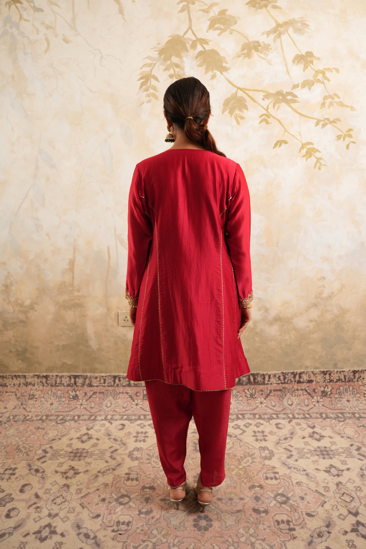 The Crimson Red Hand Embroidered Kurta With Salwar