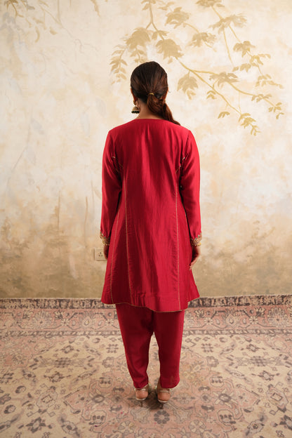 The Crimson Red Hand Embroidered Kurta With Salwar