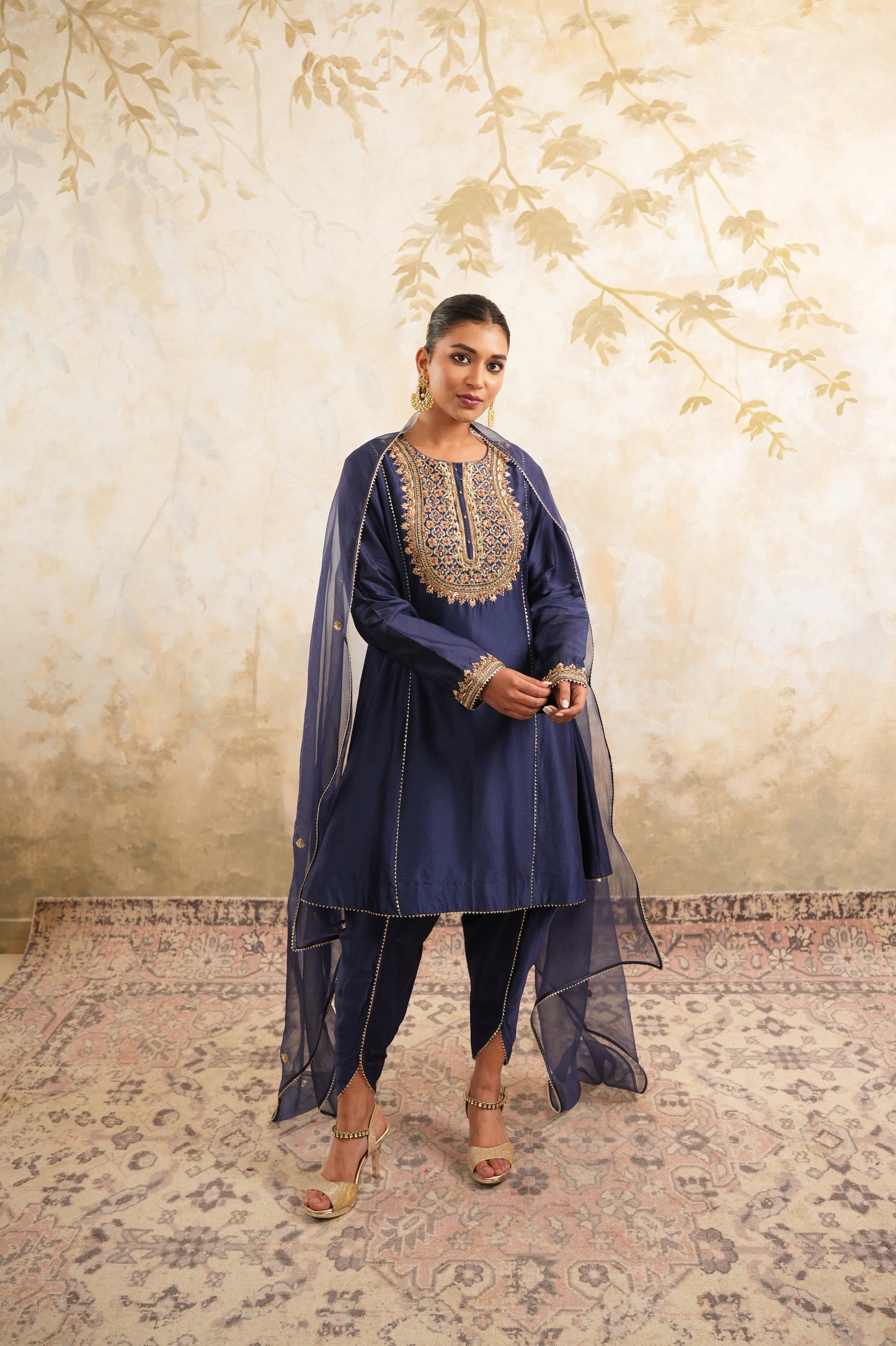 The Royal Blue Hand Embroidered Kurta With Salwar