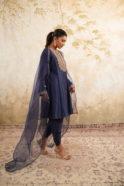 The Royal Blue Hand Embroidered Kurta With Salwar