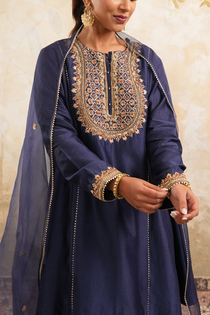 The Royal Blue Hand Embroidered Kurta With Salwar