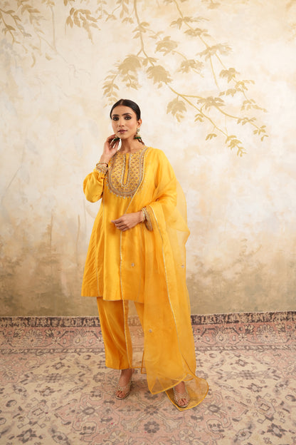 The Golden Yellow Hand Embroidered Kurta With Salwar