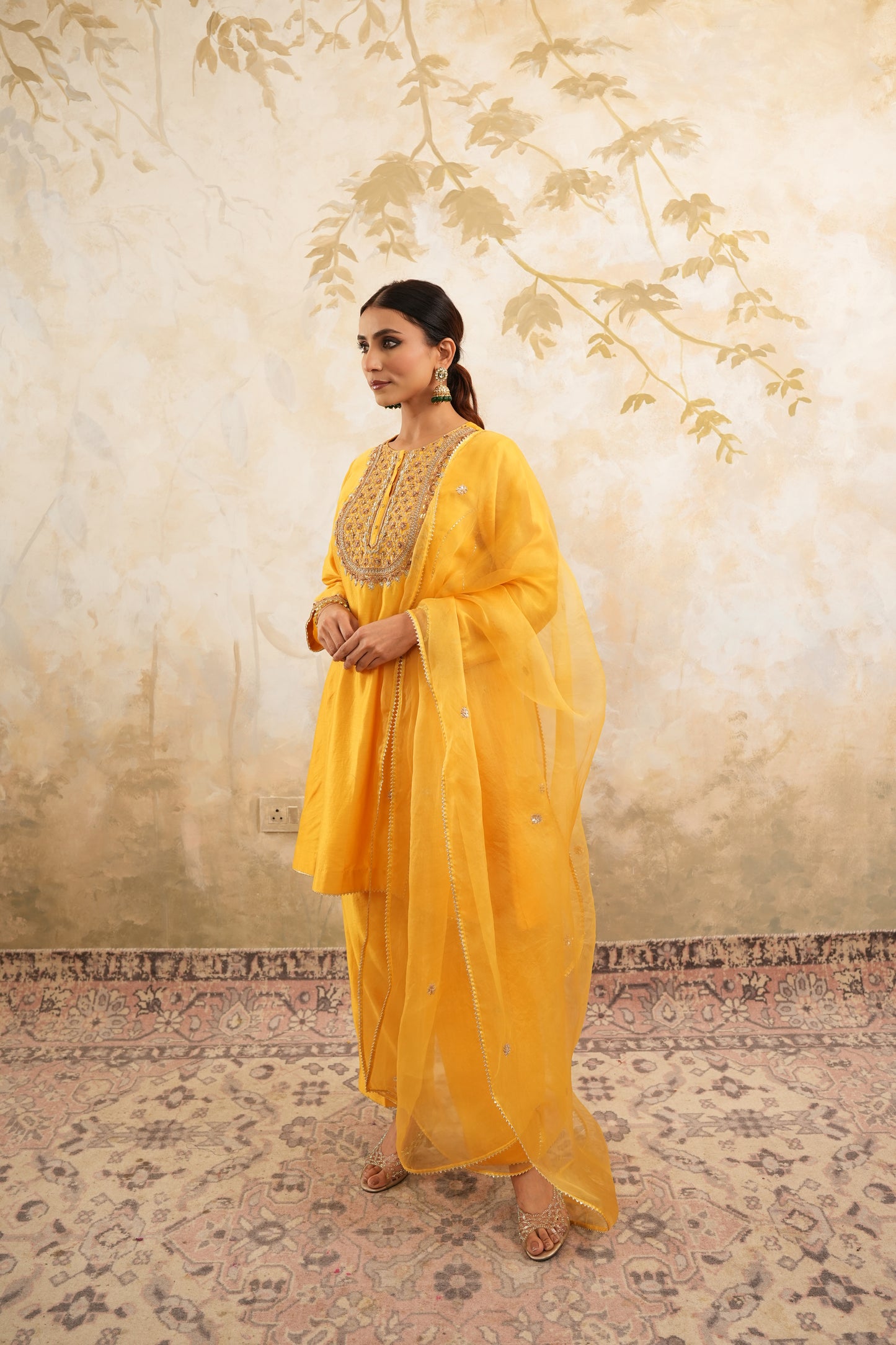 The Golden Yellow Hand Embroidered Kurta With Salwar
