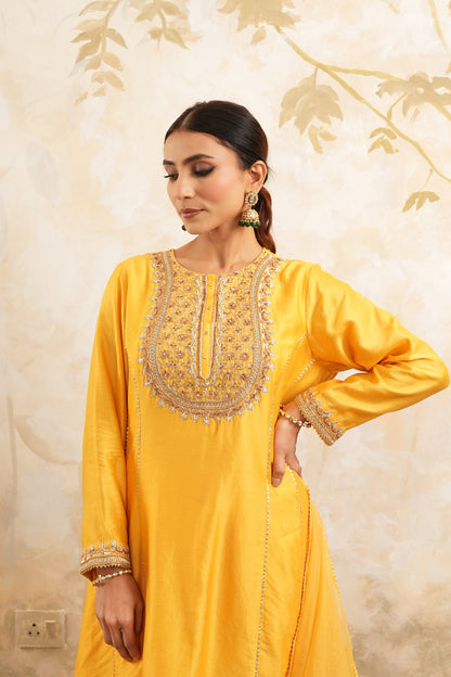 The Golden Yellow Hand Embroidered Kurta With Salwar