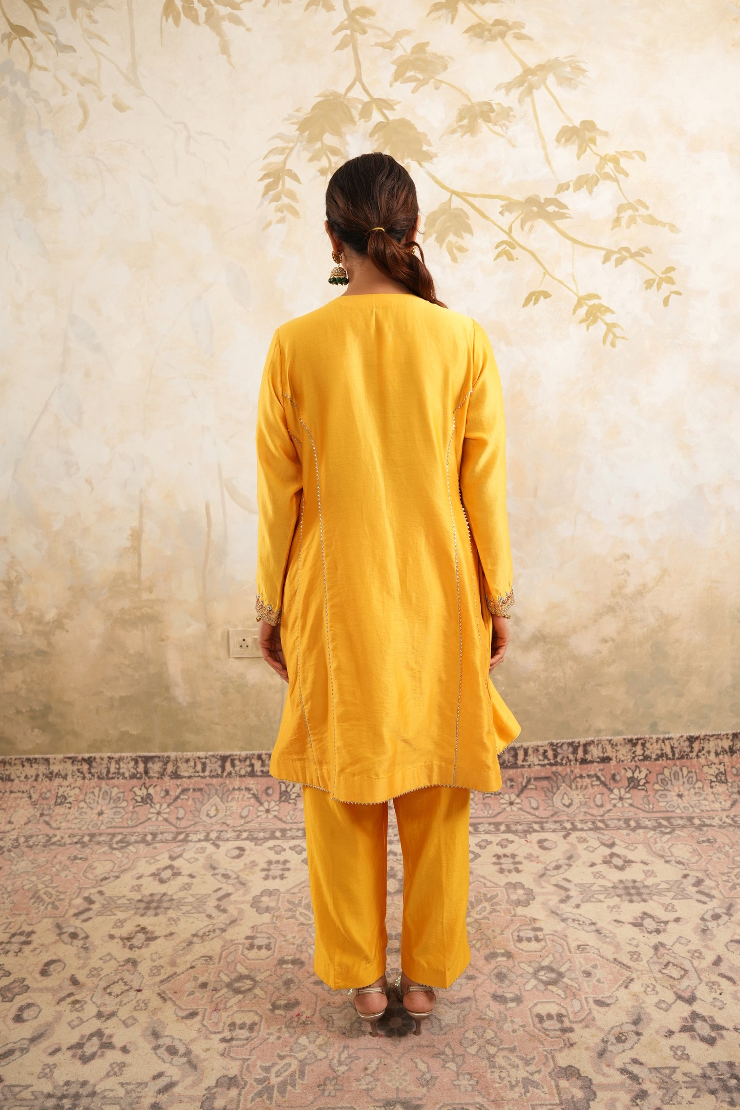 The Golden Yellow Hand Embroidered Kurta With Salwar