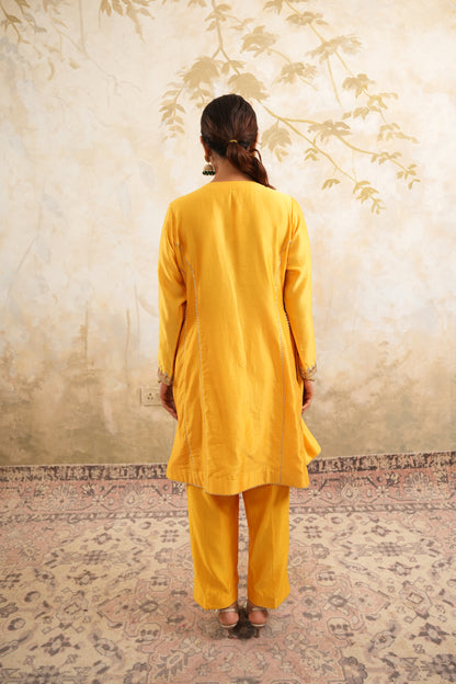 The Golden Yellow Hand Embroidered Kurta With Salwar