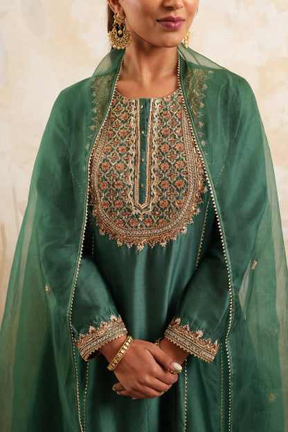 The Emerald Green Hand Embroidered Kurta Set