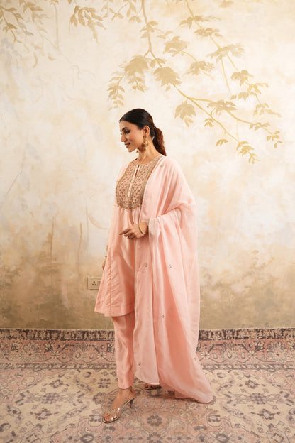 The Blush Pink Hand Embroidered Kurta Set