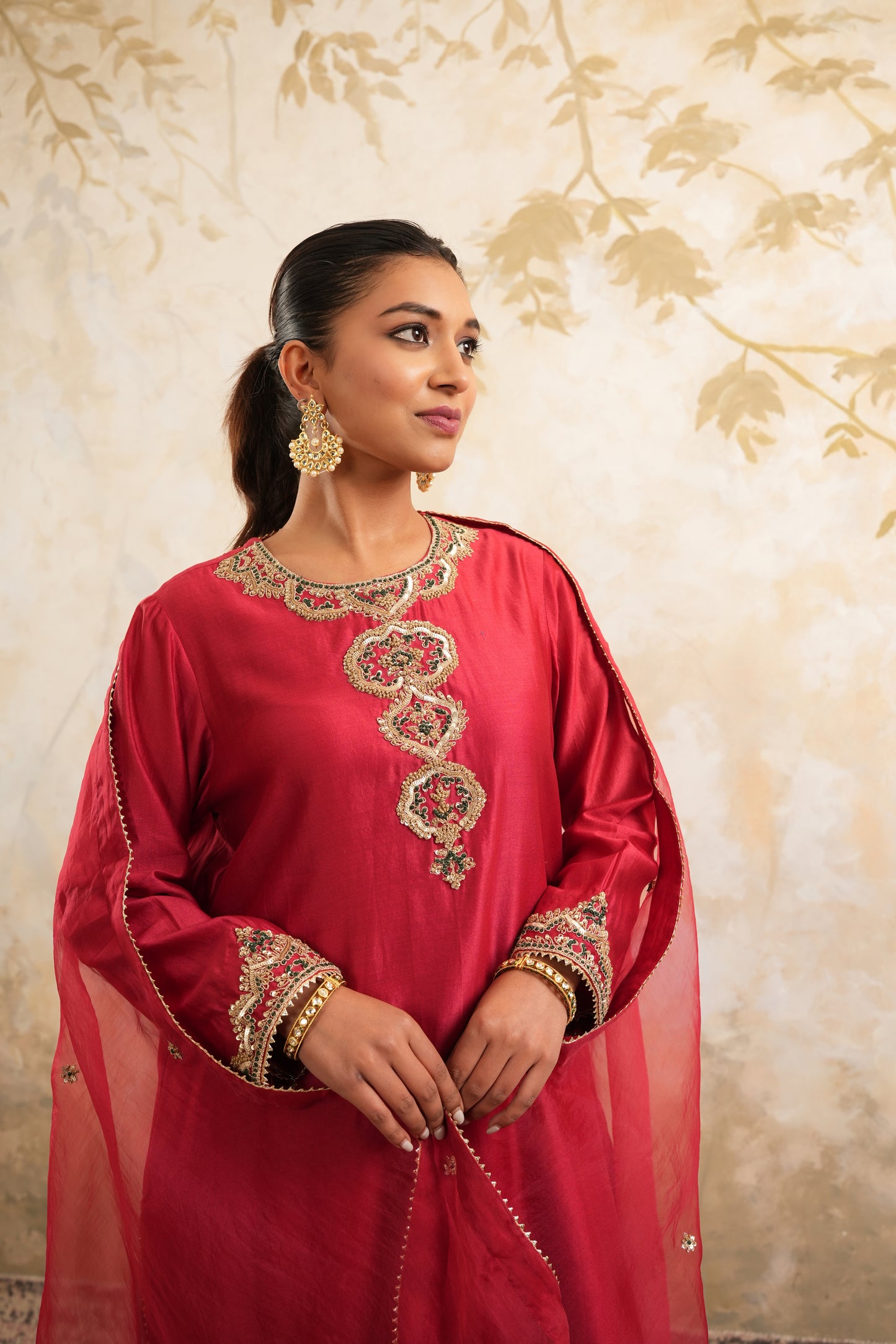 The Red Embroidered Kurta Set