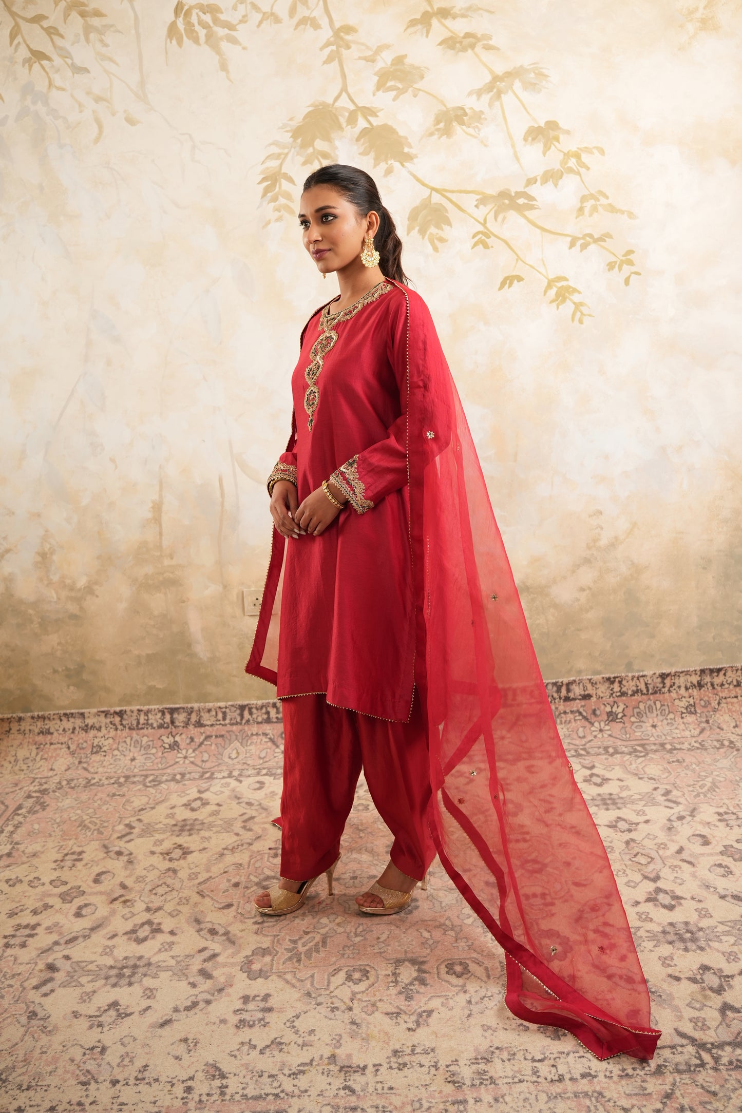 The Red Embroidered Kurta Set