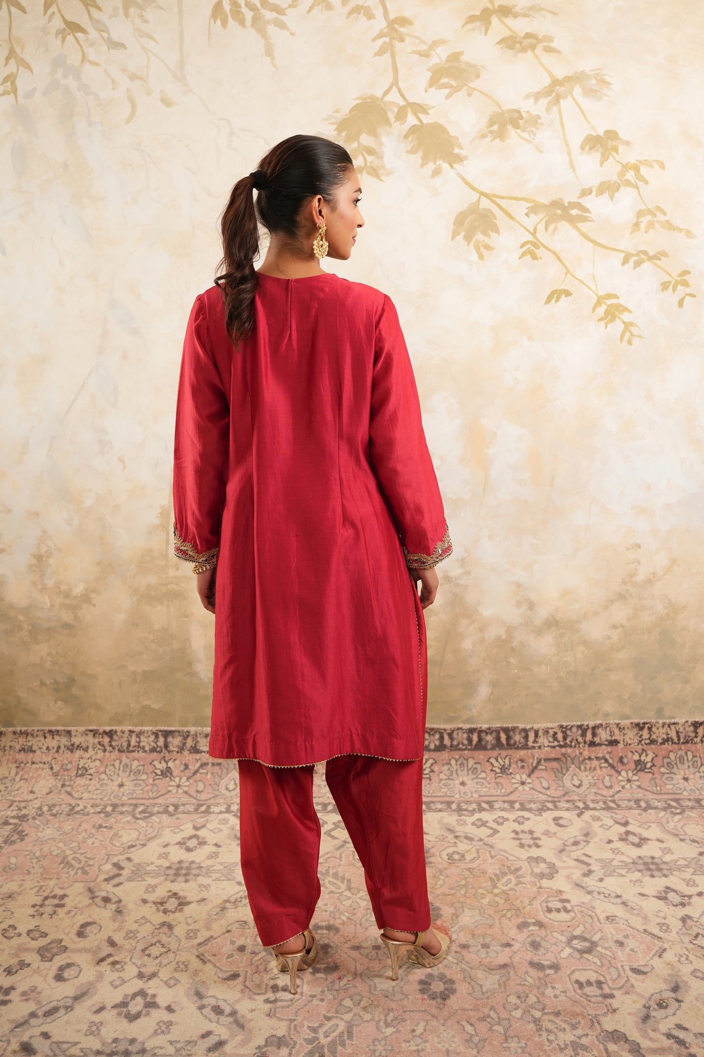 The Red Embroidered Kurta Set